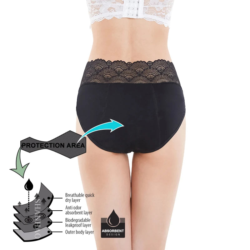 Shanhao OEM Lace Menstrual Panties Culottes High Cut Leakproof Underwear Women Periods Panties Performance Period Underwear