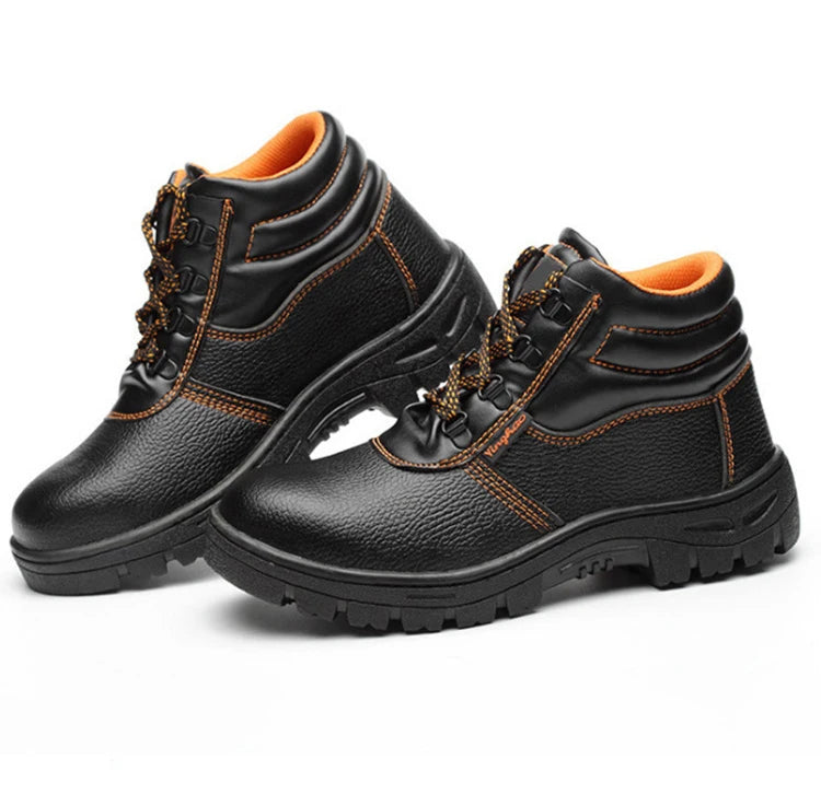 Custom Sports Work Safety Shoes Breathable Steel Toe Embossed Split Leather PU Outsole for Construction in Summer and Winter