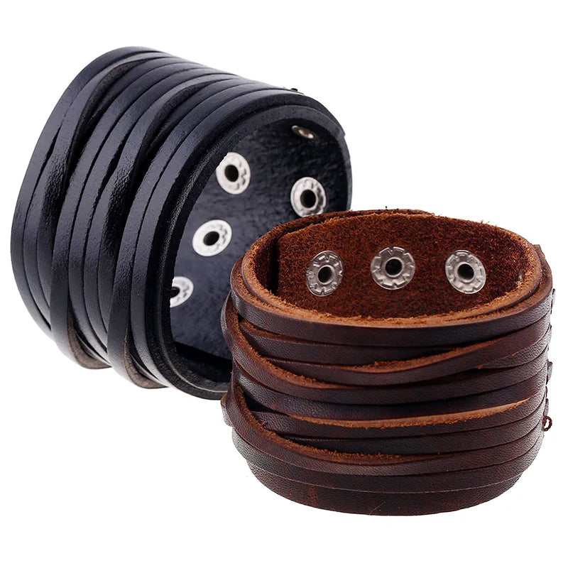 Hot Selling New Punk Jewelry Men Leather Bracelet Vintage Wide Genuine Leather Bangle