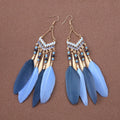 Popular Women's Gold Plated Bohemian Feather Drop Earrings Ethnic Holiday Style Long Feather Pendant