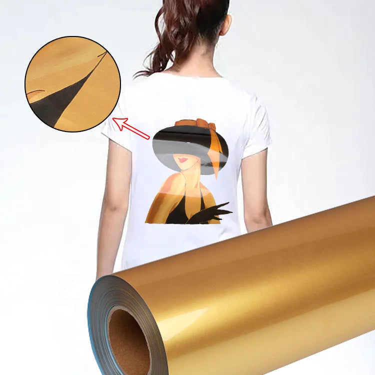 Flat Gold PU Iron on Vinyl Label Wholesale Design Custom Logo Heat Transfer for DIY