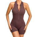 Summer Women Soft Elastic Compression Front Zipper Lightweight Scrunch Back Yoga Romper Shorts Bodysuit