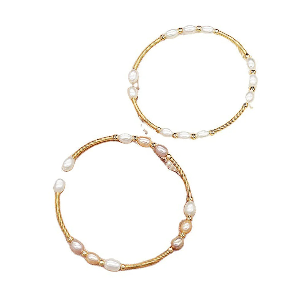 Handmade Adjustable 14k Gold Filled Fresh Water Pearl Beads Beaded Cuff Bangle Bracelet Jewelry Women