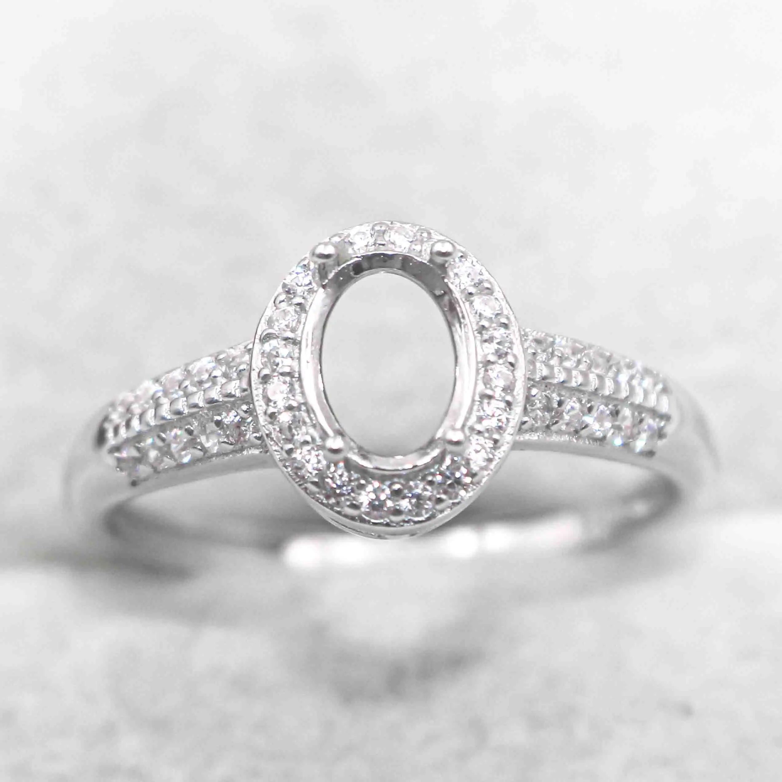Sterling Silver 5*7/6*8/7*9mm Semi Mount Ring Adjustable Empty Blank Support Claws Setting Base Without Center Stone DIY Inlay