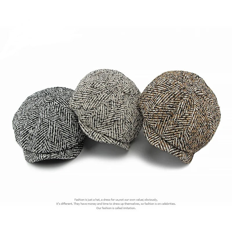 Autumn Winter New Knitted Custom Newsboy Cap British Retro Women Hat