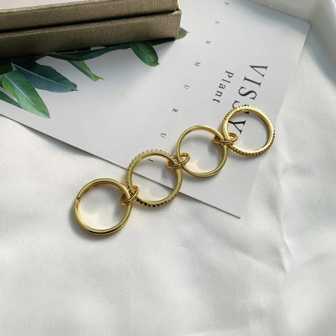 Luxury Gold 4 Pcs 3 Pcs Eternity Multi Link Connected Ring MultiLayered Circle Plain Interlocked Cubic Zirconia Ring Set
