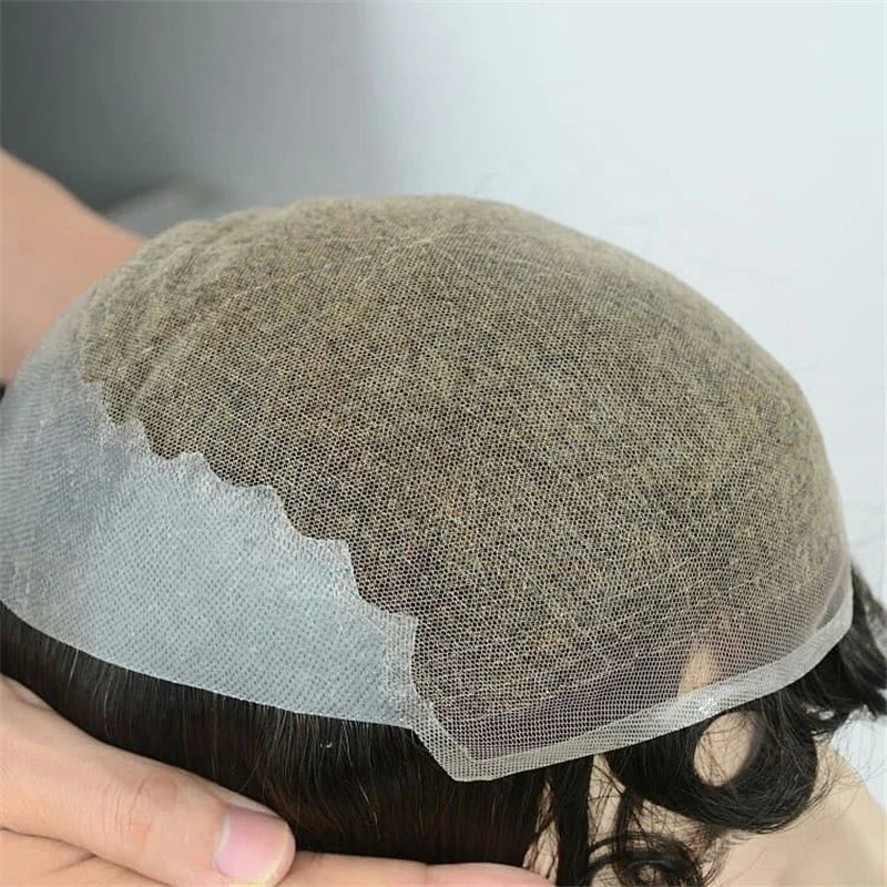 Mens Hairpieces Toupee Wig Hairpiece Q6 Swiss Lace with PU Sides and Back Human Hair Toupees System