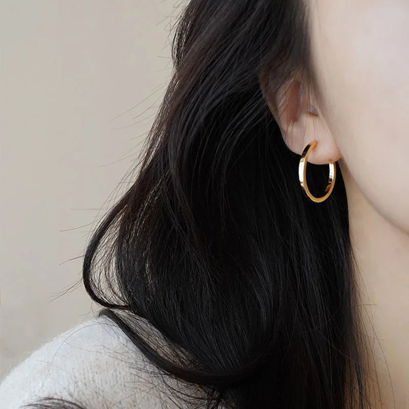 SC New Collection Round Circle Women Earrings Simple 22mm Gold Silver Color Earrings French Hoop Earrings for Women