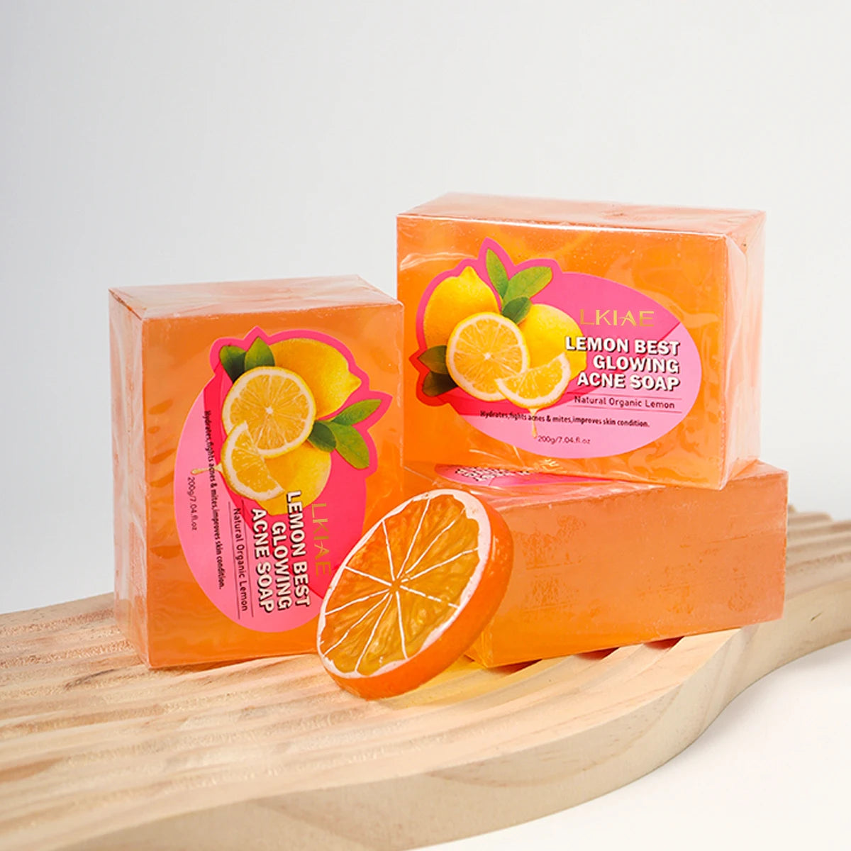 (200g) Natural Solid Herbal Lemon Fresh Whitening Anti-Acne Handmade Private Label Bar Soap Individually Wrapped