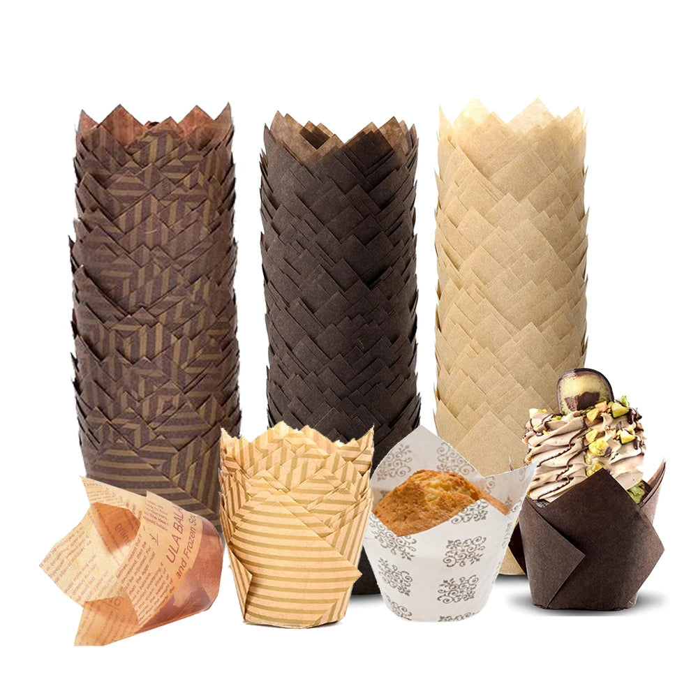 40gsm 50gsm 55gsm Custom Logo Size Color Baking Tulip Wrapper Muffin Cake Cups Cases Holder Cupcake Liners for Party Wedding