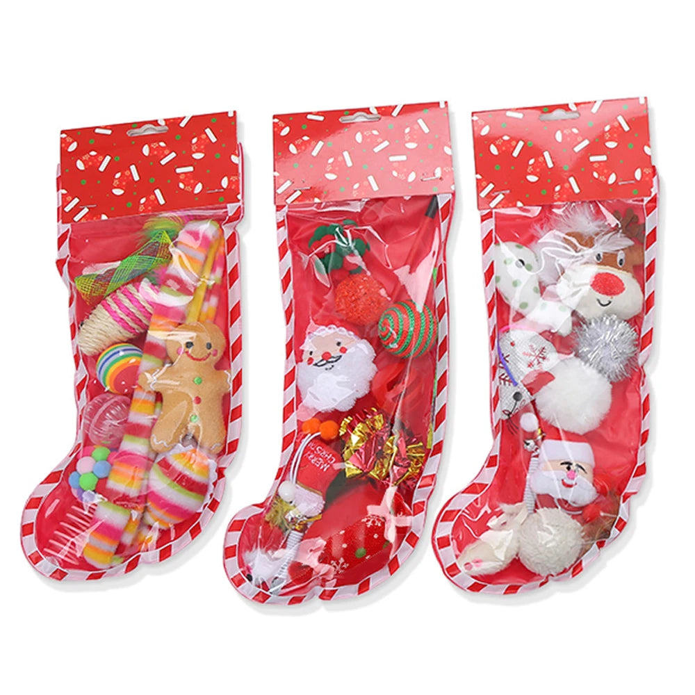 Pet Christmas Toys Christmas Cat Cute SimpleToy Sets Sock Shape PE Gift Packsge Cat Toys