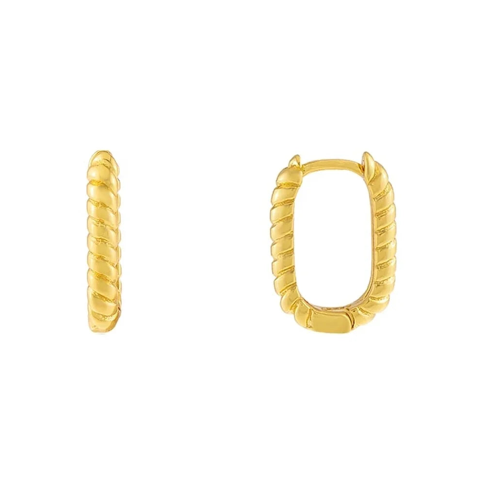 LOZRUNVE 925 Sterling Silver Gold Plated Filled Elegant Handmade Twisted Oval Huggie Hoop Earring