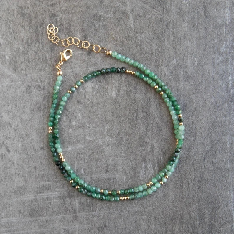 Zooying May Birthstone Emerald Beaded Crystal Natural Yoga Energy Necklaces for Women Jewelry Gift