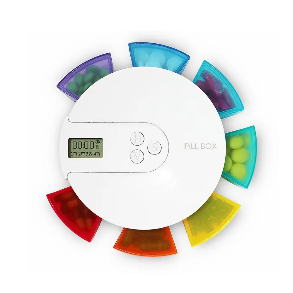 Round 7 Grid Week Intelligent Timing Reminder Electronic Pill Box Removable Medicine Pill Tablet Storage Box