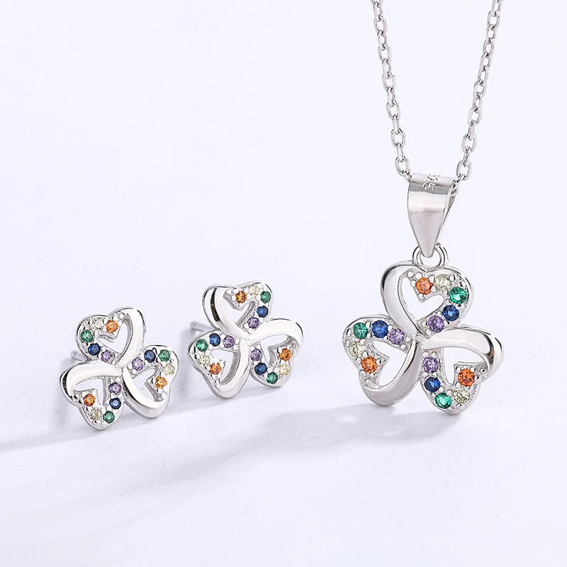 Good Quality Europe Necklace Cute Earrings Anniversary Gift Net Red S925 Sterling Silver Jewelry Set