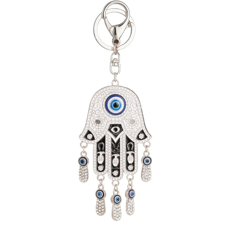 2024 New Arrived Demon Eye Key Chain Bag Accessory Rhinestone Turkish Evil Eyes Hamsa Hand Pendant Keychain