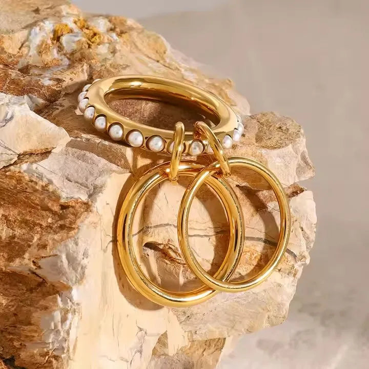 Fashion Statement 18k Stainless Steel Three-Band Design Steel and Gold Triple Rings for WomenStatement