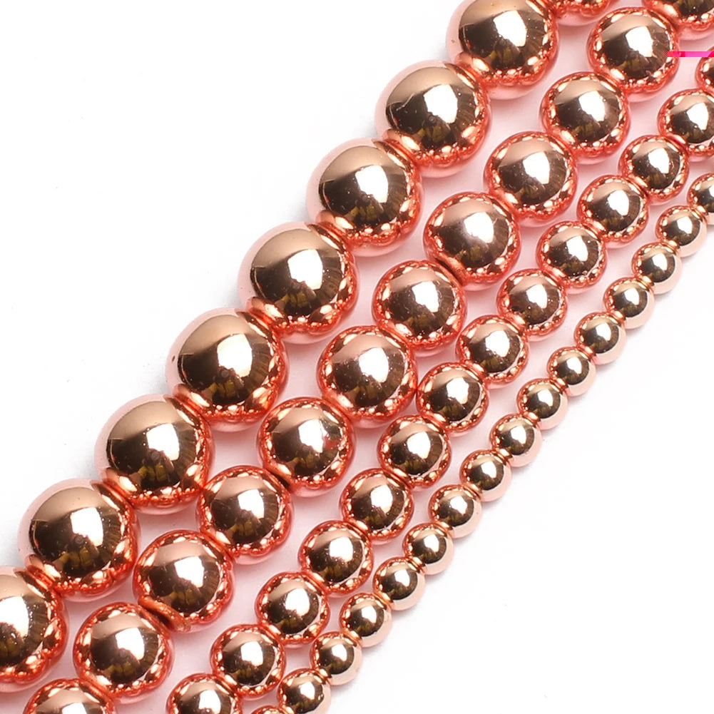 Kuoyu Natural Stone Beads 4/6/8/10mm Rose Gold Hematite Round Loose for Jewelry Making China Model F00984