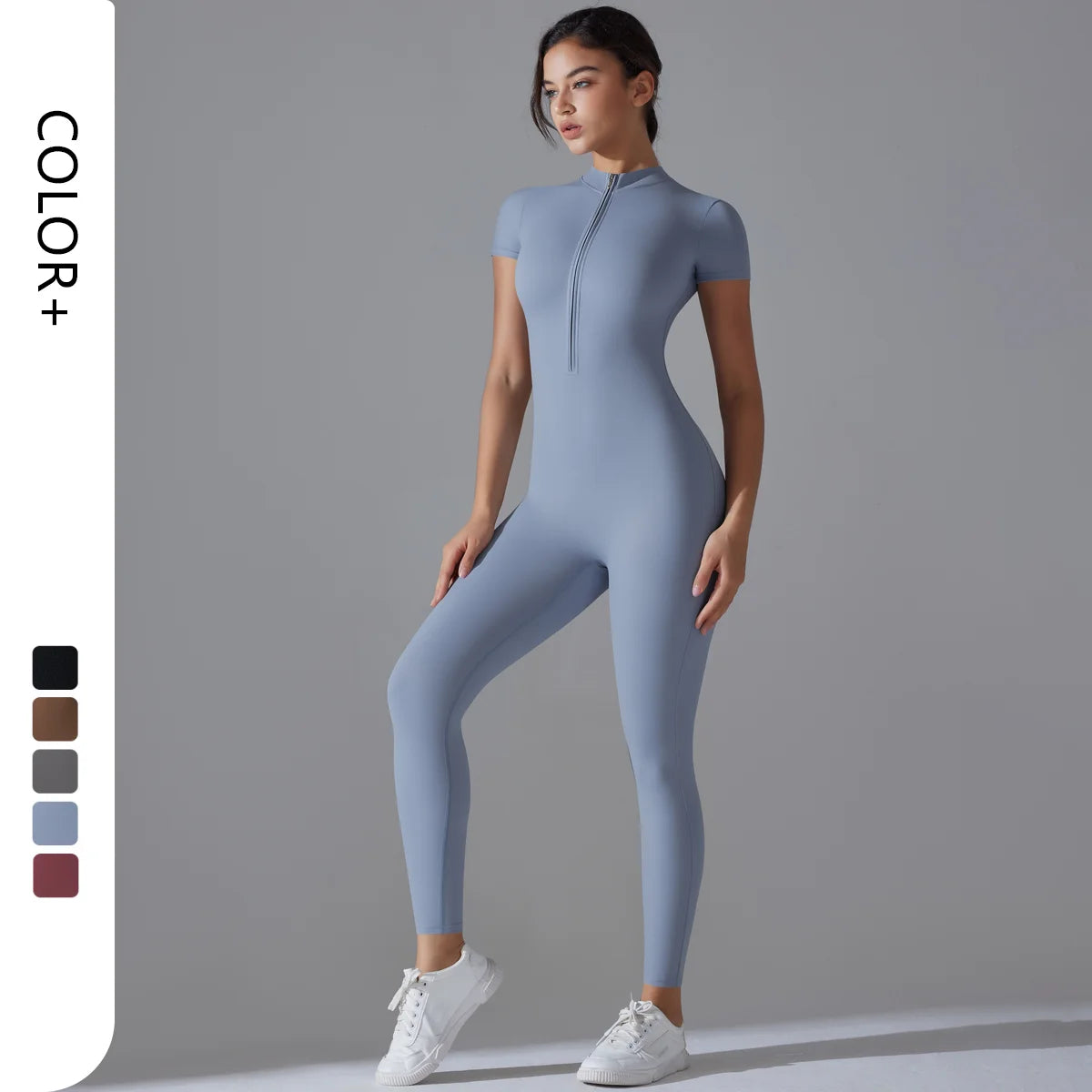 Gym Fitness Set One Piece Yoga Wear Breathable Front Zipper Sportswear One Piece Women Jumpsuit