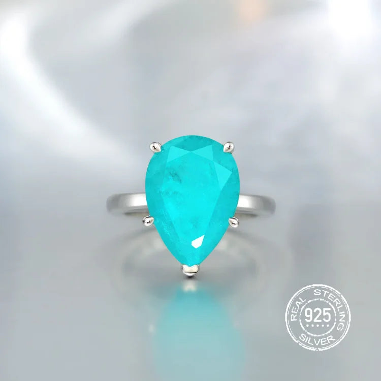 Other Vintage Water Drop Artificial Paraiba Gemstone Ring with Prong Setting for Women-Anniversary & Wedding Gift