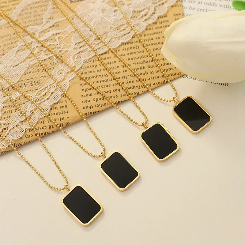 New Luxury Black Shell Necklace Women Stainless Steel Rectangle Fashion Shell Pendant Necklace