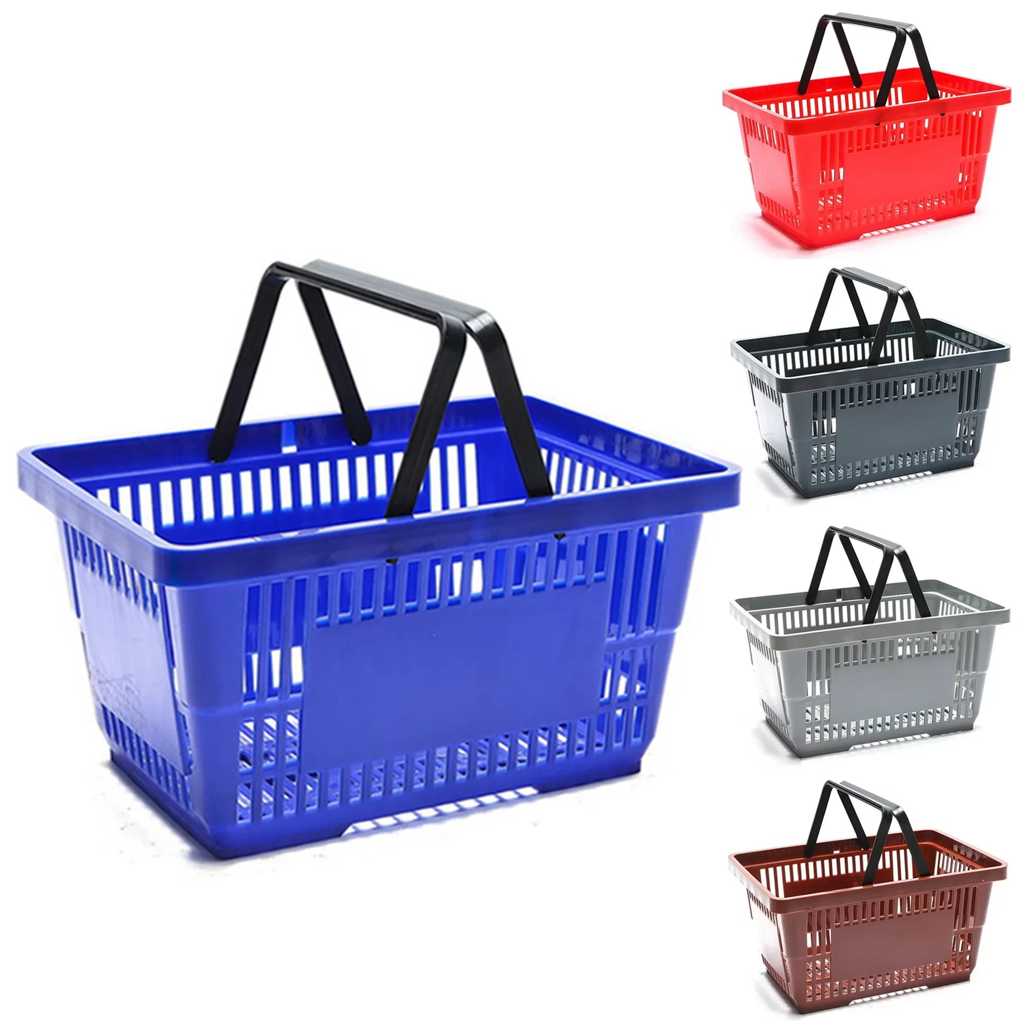 Blue Easy Grip Handles Stackable Plastic Shopping Baskets for Grocery Retail Liquor Stores Home