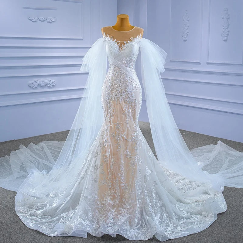 Jancember RSM67294 2022 Ladies Elegant Lace Embroidered Tulle Mermaid Wedding Dress