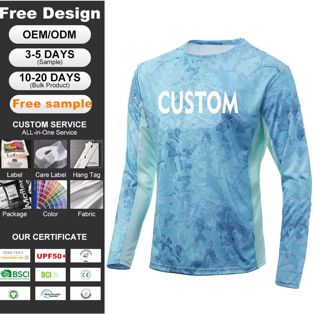 Custom Quick Dry Sublimation Fishing Jersey Uv Protection Waterproof Tshirts Men's Upf 50+ Long Sleeve Fishing Shirts for Adult MegaBDM