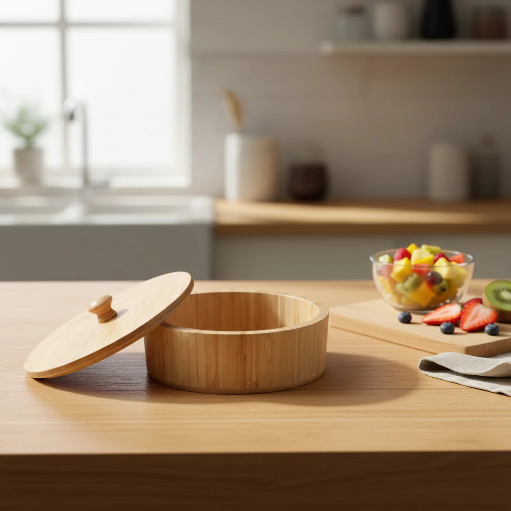 Bamboo Round Fruit Salad Bowl with Lid