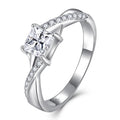 Luxury Engagement Wedding Anniversary Jewelry 925 Sterling Silver Princess Cut Zircon Ring Twisted Band Design Party