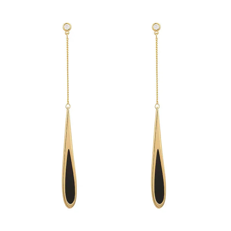 Fashionable and Cool Style Gold Needle Studded Zircon Long Water Drop Women's Engagement Earrings