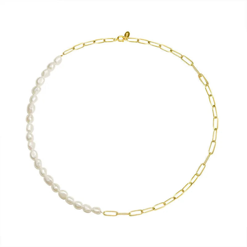 New Charm Stainless Steel Necklaces Gold Plated Pearl Beads Chain Choker Adjustable Women Freshwater Pearls Necklace