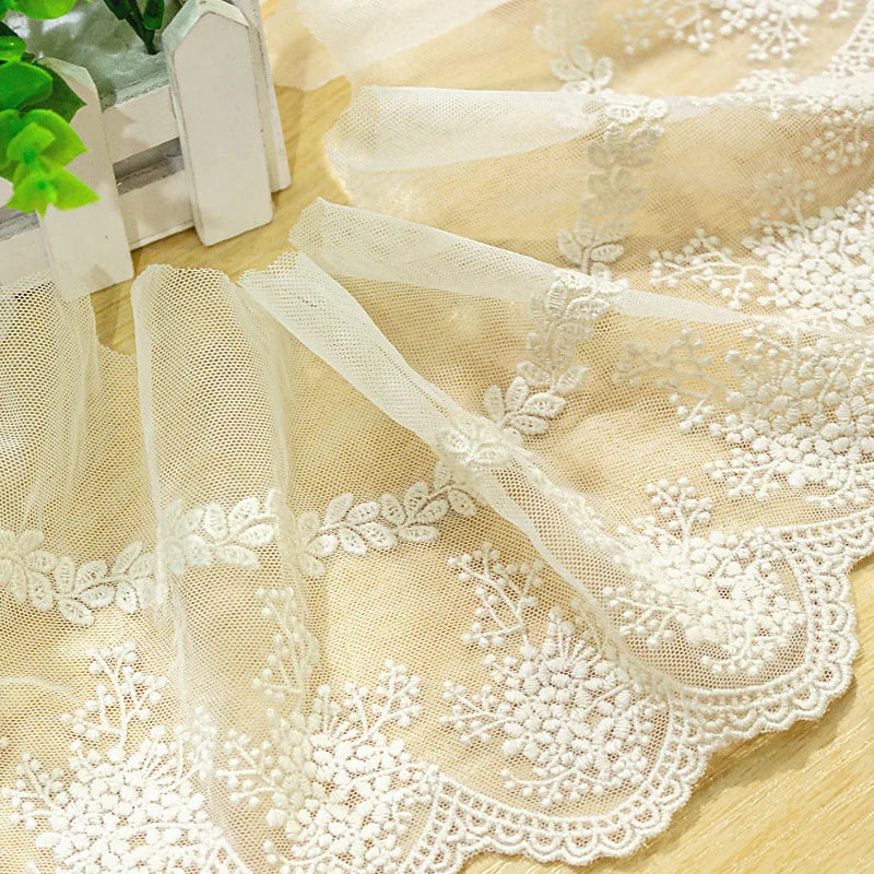 Beige Natural Trimming Border Crochet Embroidery Lace Cotton Trim 13cm Width Mesh Trimming Lace Embroidery