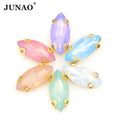 JUNAO 7*15 mm Flat Back Stones Horse Eye Resin Rhinestones Opal Blue Sewing Claw Rhinestones Wholesale