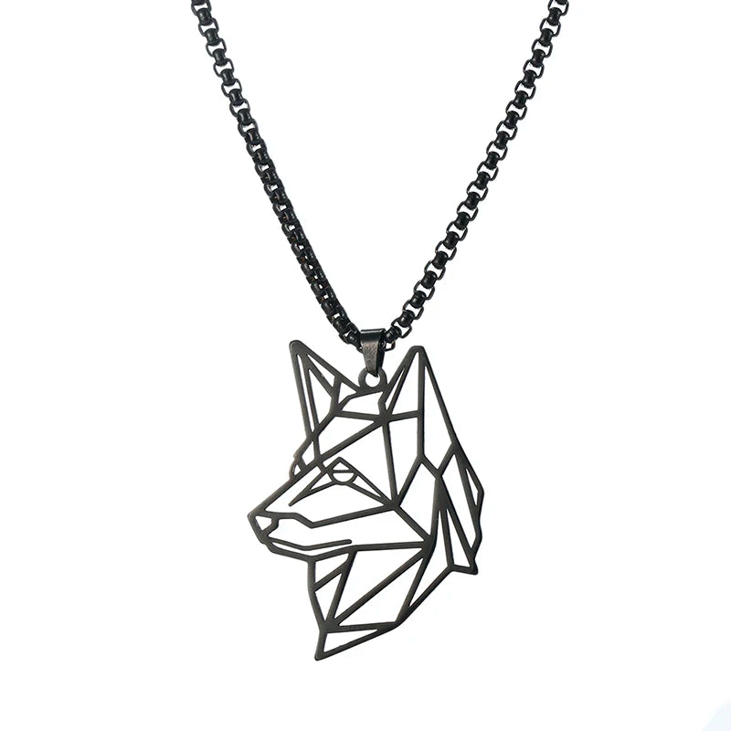 Wholesale Men's Jewelry Black Color Animal Necklace Stainless Steel Wolf Head Necklace for Men Hollow Out Bear Animal Necklace