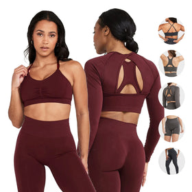 Women Gym Seamless Scrunch Activewear Hollow Out Workout Yoga Sets