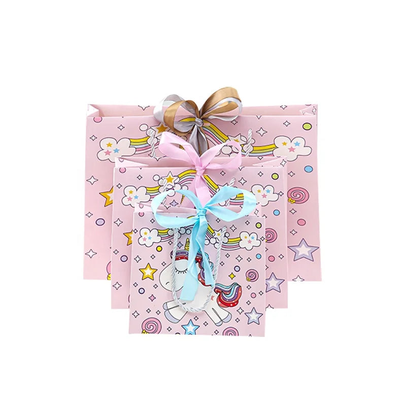 Unicorn Cartoon Classic Style Paperboard Gift Bag Back-to-School Wedding Candy Wrap with Ribbon Accessory Hand-Packed by Design