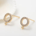 Wholesale Trendy Fashion Round Ring Inlaid Zircon DIY Jewelry Earrings Accessories Brass 14K Gold Plated Women's Stud Earrings