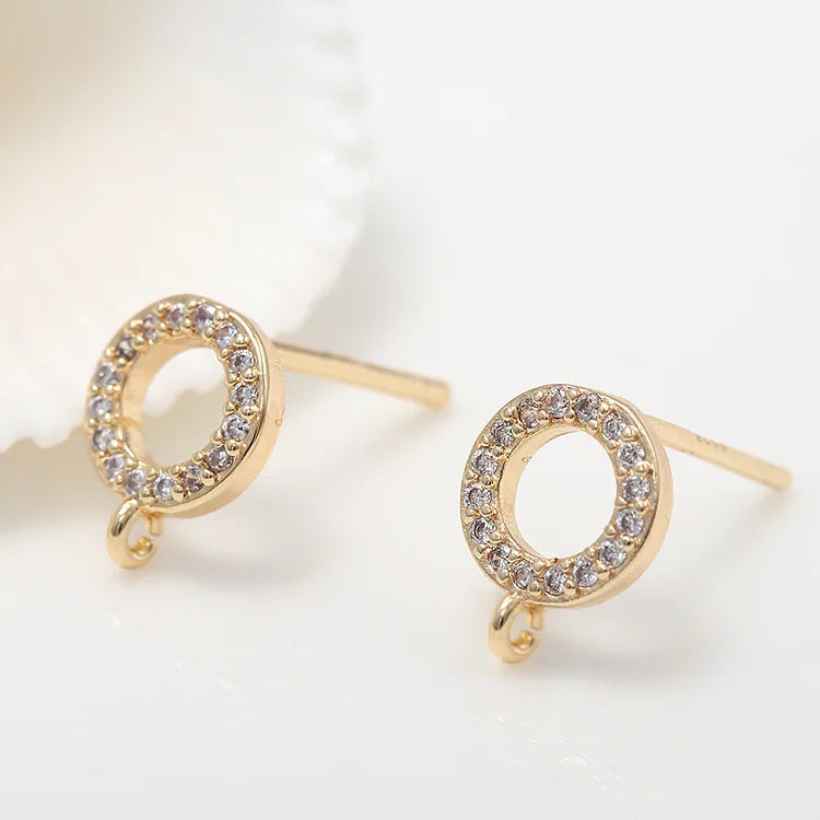 Wholesale Trendy Fashion Round Ring Inlaid Zircon DIY Jewelry Earrings Accessories Brass 14K Gold Plated Women's Stud Earrings