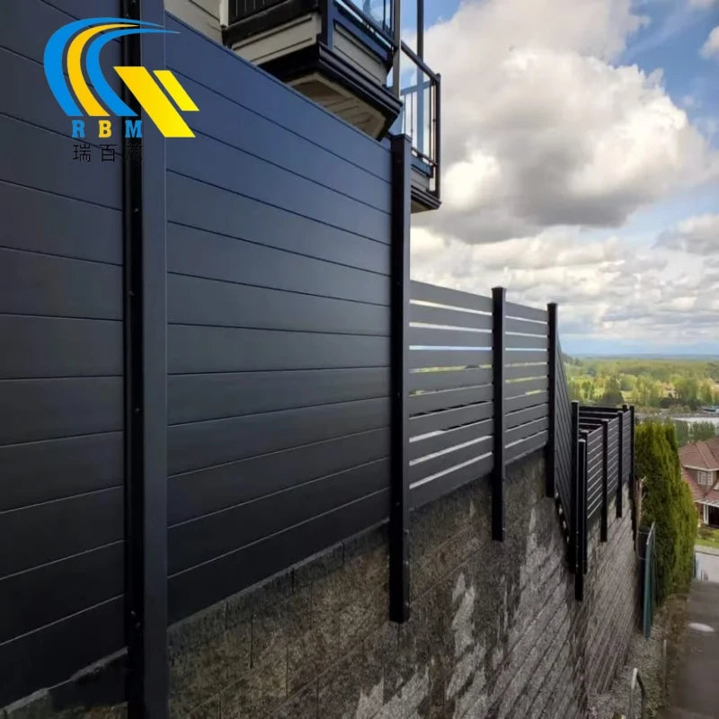 Outdoor Aluminum Wpc Composite Fence Garden Horizontal Black Aluminium Post Wpc Fence Panels Waterproof Boards Wpc Garden Fence