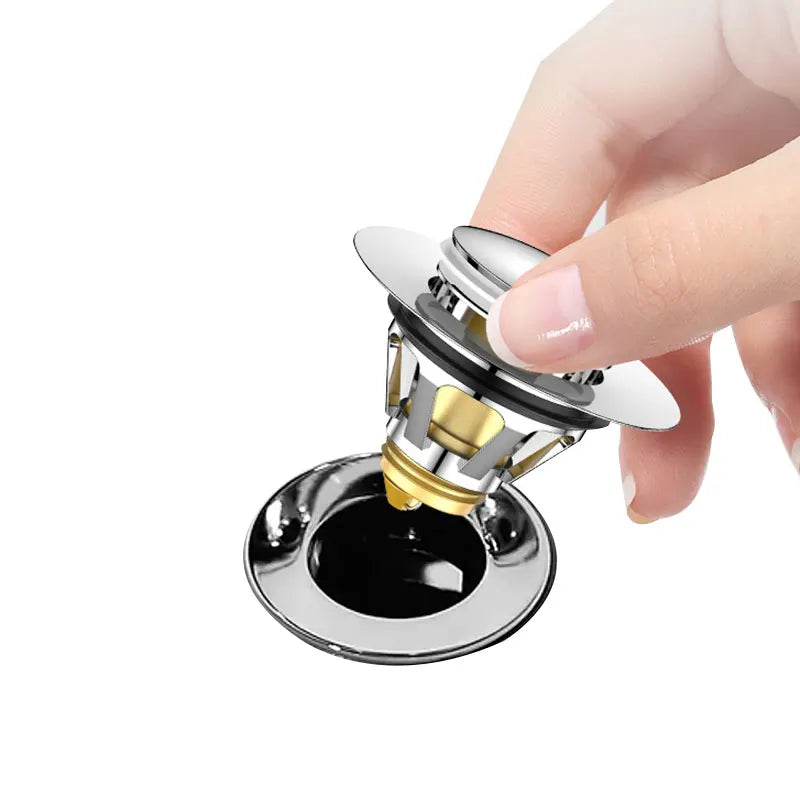 Bathroom Basin Sink Pop up Drain Stopper with Anti Clogging Basket Brass Bounce Core Push Type Deodorant Plug