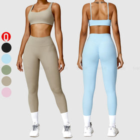 Women Two Piece Gym Outfit Set Custom Logo Sports Bra Scrunch Butt Leggings Workout Set Quick Dry Yoga Legging Suits