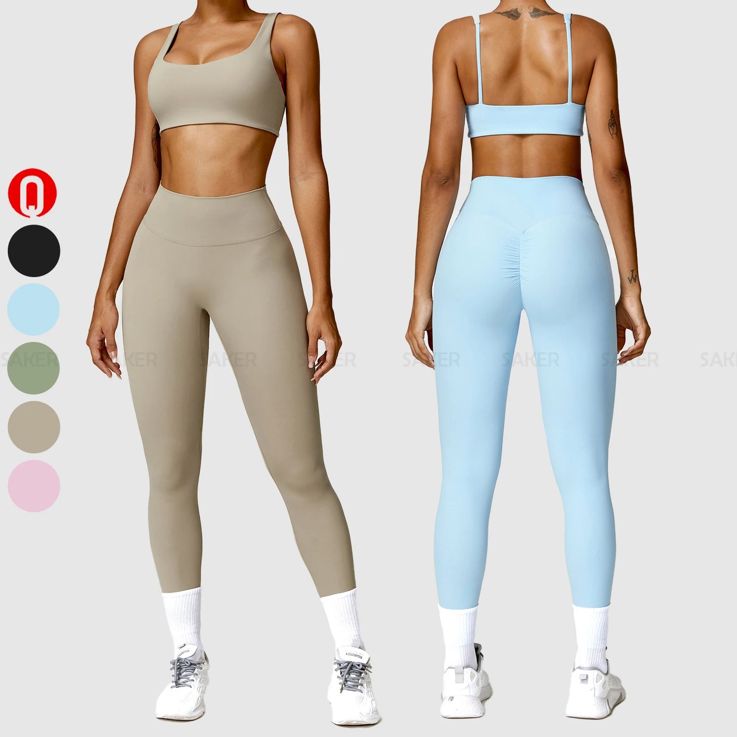 Women Two Piece Gym Outfit Set Custom Logo Sports Bra Scrunch Butt Leggings Workout Set Quick Dry Yoga Legging Suits