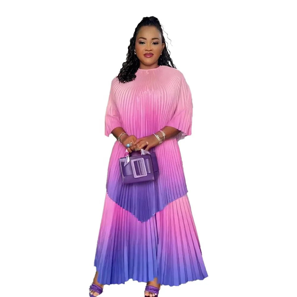 Reliable Support Luxury African Dress for Women Printed Pleat Polyester Clothing Plus Size