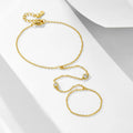 Personality Trend 14K Gold Plated Ring Bracelet 925 Sterling Silver Round Zircon Finger Chain Bracelets for Women Jewelry