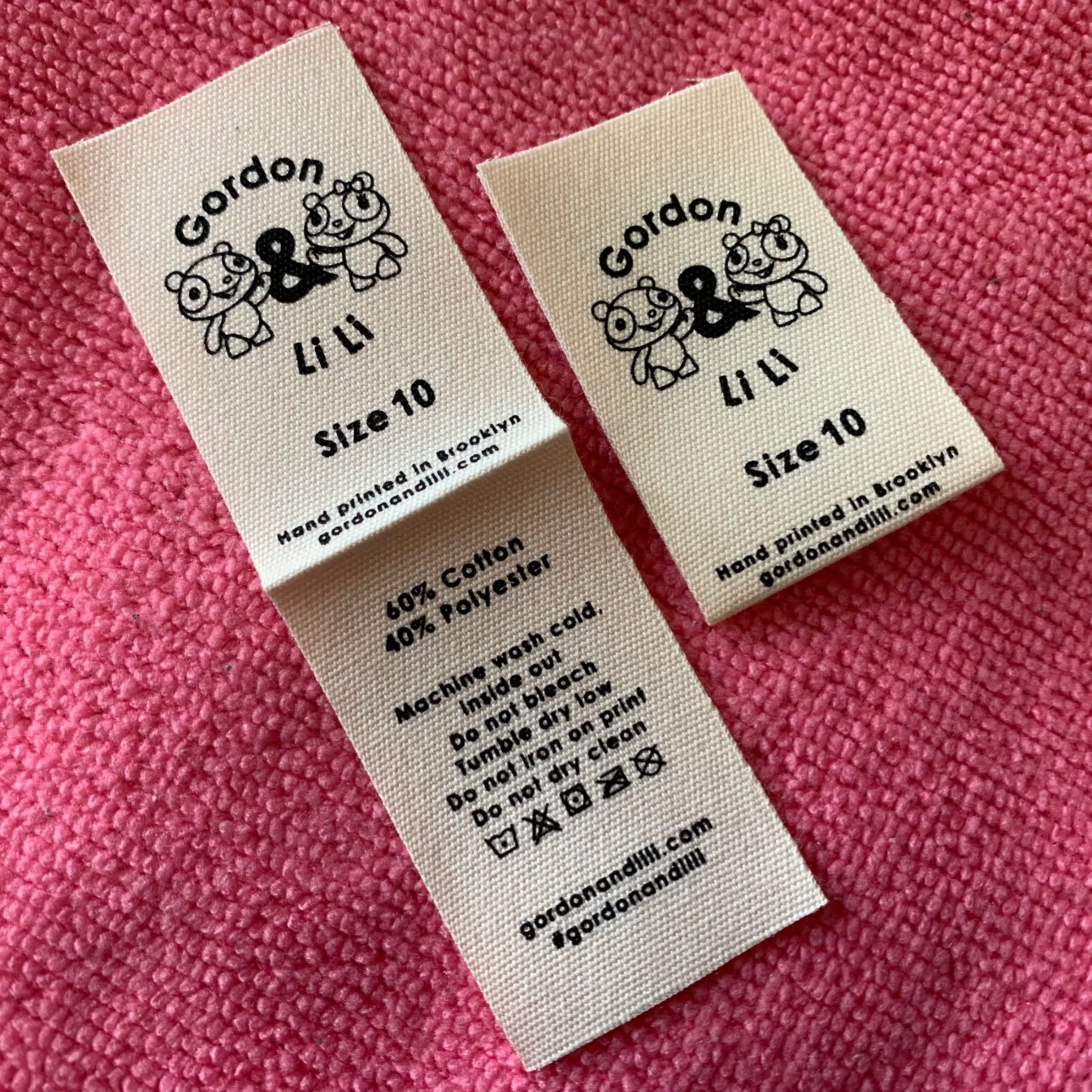 Screen Printed Soft Fabric Loop Fold Washable  Cotton Care Labelnatural White Clothing Cotton Tags for Coats