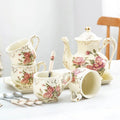 QIAN HU Customized European Nordic Ceramic Tea & Coffee Set Pastoral Flowers British Afternoon Tea with Teapot Spoon Cup