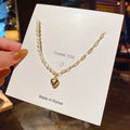 2021 Vintage Fashion Women Stainless Steel Pearl Necklace Choker Gold Plated Heart Pendants of Necklaces
