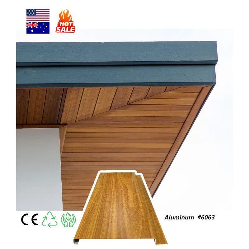 Wood Grain Soffit Metal Ceiling Aluminum Design for Interior and Exterior Walls Moisture-Free Coastal Style