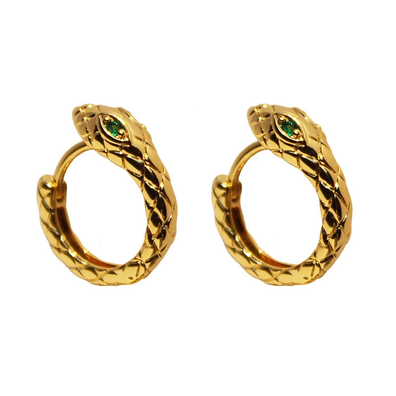 18k Gold Plated Zircon Brass Snake Huggie Earrings With Diamond  Classic Rhodium Plated for Wedding Party